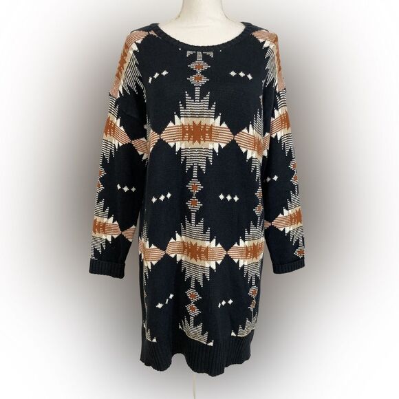 Esmara Dress Women’s L Black Aztec Geometric Print Mini Casual Winter Sweater - Picture 1 of 10